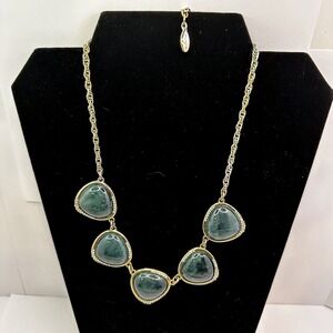 Ann Taylor Green Resin Triangle Statement Necklace Gold Tone Crystal Accent 20in